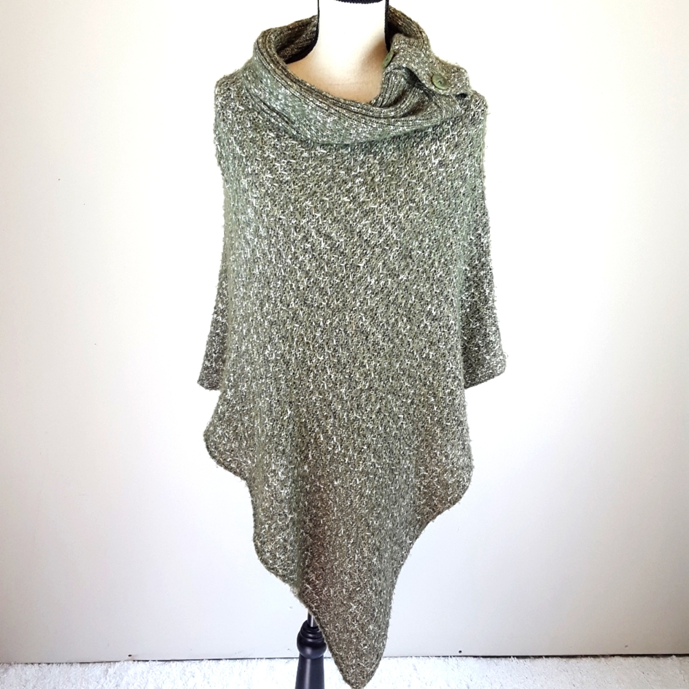 Jana Green and Multi color ribbon knit cowl neck poncho size small/medium